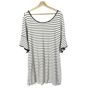 41 Hawthorn White & Black Stripe Bell Sleeve Knit Mini Dress L
